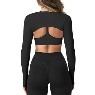 YEOREO Women Crop Top Long Sleeve Bolero Open Front Workout Cropped Shirts Sports Shrug Black M