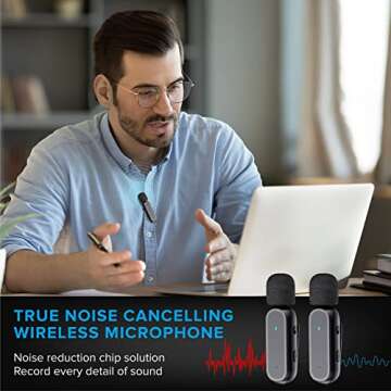 Dual Wireless Lavalier Microphone for iPhone & Android, Best Lapel Mic for Video Recording, YouTube, TikTok, IG, Podcasts & Interviews - Noise Reduction, Plug & Play, Includes Charging Case