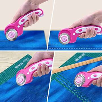 NOUVCOO 45mm Rotary Cutter with 8pcs Replacement Rotary Blades, Includes Straight-Lines Rotary Blade, Curve-Cutting Rotary Blade and Dotted-line Cutting Rotary Blade for Quilting FA