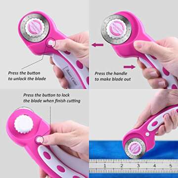 NOUVCOO 45mm Rotary Cutter with 8pcs Replacement Rotary Blades, Includes Straight-Lines Rotary Blade, Curve-Cutting Rotary Blade and Dotted-line Cutting Rotary Blade for Quilting FA