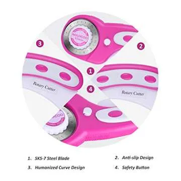 NOUVCOO 45mm Rotary Cutter with 8pcs Replacement Rotary Blades, Includes Straight-Lines Rotary Blade, Curve-Cutting Rotary Blade and Dotted-line Cutting Rotary Blade for Quilting FA