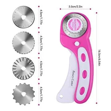 NOUVCOO 45mm Rotary Cutter with 8pcs Replacement Rotary Blades, Includes Straight-Lines Rotary Blade, Curve-Cutting Rotary Blade and Dotted-line Cutting Rotary Blade for Quilting FA
