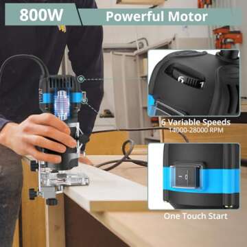 COLFULINE Wood Router, Wood Trimmer Router Electric Hand Router with 6 Variable Speed, Portable Rout...