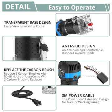 COLFULINE Electric Wood Router with 6 Variable Speeds and Accessories