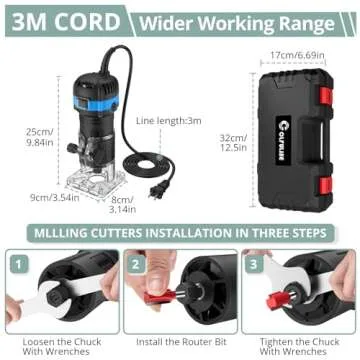 COLFULINE Electric Wood Router with 6 Variable Speeds and Accessories