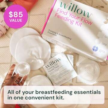 Willow Find Your Flow Feeding Kit, 13-Piece Breastfeeding Essentials Kit, Nipple Protection & Pain R...