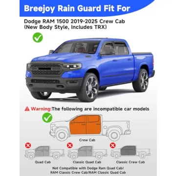 Durable Breejoy Rain Guards for Dodge RAM 1500 Crew Cab
