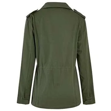 Soulomelody Womens Military Anorak Jacket Zip Up Snap Button Parka Safari Utility Coat Outwear with Pockets