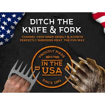 Bear Paws Meat Claws - The Original Meat Shredder Claws, USA Made - Easily Lift, Shred, Pull and Serve Meats - Ultra-Sharp, Ideal Meat Claws for Shredding Pulled Pork, Chicken, Beef and Turkey - Grey