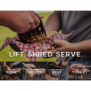 Bear Paws Meat Claws - The Original Meat Shredder Claws, USA Made - Easily Lift, Shred, Pull and Serve Meats - Ultra-Sharp, Ideal Meat Claws for Shredding Pulled Pork, Chicken, Beef and Turkey - Grey