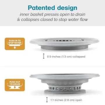 Polder Pop-Up Sink Strainer and Stopper, Silicone Sink Stopper, Kitchen Sink Stopper and Strainer, Kitchen Sink Accessories, Dishwasher-Safe, 4.5" Diameter, Gray