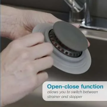 Polder Pop-Up Sink Strainer and Stopper, Silicone Sink Stopper, Kitchen Sink Stopper and Strainer, Kitchen Sink Accessories, Dishwasher-Safe, 4.5" Diameter, Gray