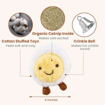 Petinstinct 4 Pack Catnip Toys, Crinkle Cat Toys for Indoor Cats, Soft Stuffed Kitten Chew Toys, Cut...