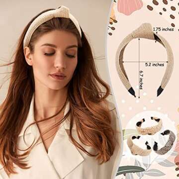 TOBATOBA Straw Headbands - 3pcs Top Knot, Summer Boho Woven No Slip Raffia Rattan