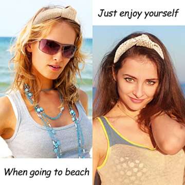 TOBATOBA Straw Headbands - 3pcs Top Knot, Summer Boho Woven No Slip Raffia Rattan