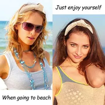 TOBATOBA Straw Headbands - 3pcs Top Knot, Summer Boho Woven No Slip Raffia Rattan
