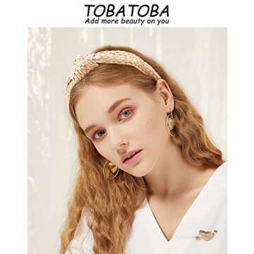 TOBATOBA Straw Headbands - 3pcs Top Knot, Summer Boho Woven No Slip Raffia Rattan