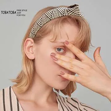 TOBATOBA Straw Headbands - 3pcs Top Knot, Summer Boho Woven No Slip Raffia Rattan