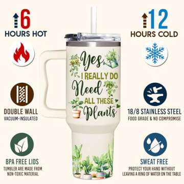 Gardening Gifts For Women - Gifts For Gardeners Woman - Mothers Day Gifts Garden - Birthday Plants Gifts For Women - Christmas Gifts For Gardeners, Plant Lady Gifts - 40Oz Tumbler With Handle