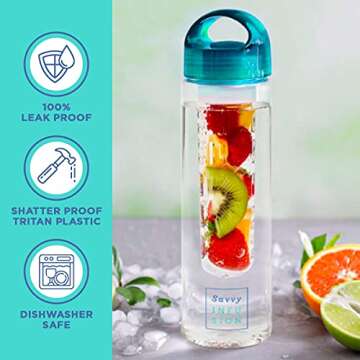 Savvy Outdoors BPA-Free Infusion Fruit Water Bottle 24oz 32oz