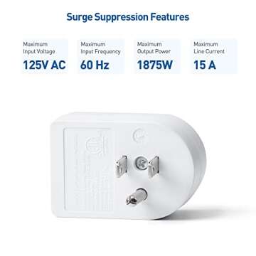 [ETL Listed] Cable Matters 3-Pack Non-Blocking 490 Joules Single Outlet Surge Protector Outlet, 1875W (Wall Surge Protector / Mini Surge Protector) in White
