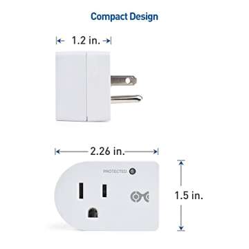 [ETL Listed] Cable Matters 3-Pack Non-Blocking 490 Joules Single Outlet Surge Protector Outlet, 1875W (Wall Surge Protector / Mini Surge Protector) in White