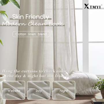 XTMYI Floor to Ceiling Curtains 8 FT,Linen Cotton Blend Faux Linen Soft Touch Light Airy Grey Beige Sheer Curtains for Bedroom Living Room Dining Room Nursery,96 Inches Long