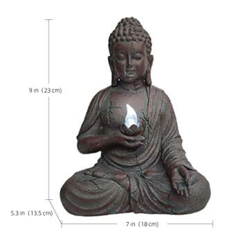 CHRUI Solar Outdoor Buddha Statue, 13 Inch Antique Thai Shakyamuni Sitting Statue Resin- Home & Outdoor Decor for Garden, Patio, Deck, Porch - Yard Art Decoration