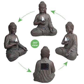 CHRUI Solar Outdoor Buddha Statue, 13 Inch Antique Thai Shakyamuni Sitting Statue Resin- Home & Outdoor Decor for Garden, Patio, Deck, Porch - Yard Art Decoration