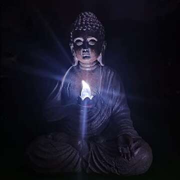 CHRUI Solar Outdoor Buddha Statue, 13 Inch Antique Thai Shakyamuni Sitting Statue Resin- Home & Outdoor Decor for Garden, Patio, Deck, Porch - Yard Art Decoration