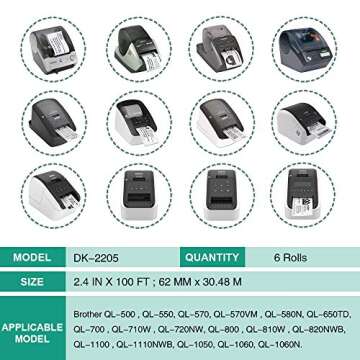 Pestai Replacement Labels for Brother DK-2205 - Versatile & Durable