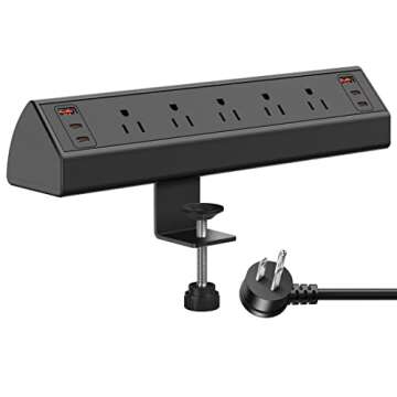 Desk Clamp Power Strip with USB - Metal Outlet for Easy Access