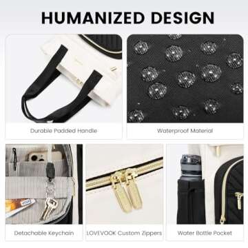 LOVEVOOK Laptop Backpack for Women, 15.6 Inch Work Business Laptop Bag, Wide Top Open Teacher Nurse Bag with USB Port, Waterproof Computer Backpack Purse for travel,Black-White