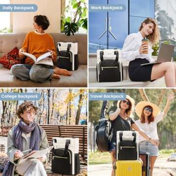 LOVEVOOK Laptop Backpack for Women, 15.6 Inch Work Business Laptop Bag, Wide Top Open Teacher Nurse Bag with USB Port, Waterproof Computer Backpack Purse for travel,Black-White