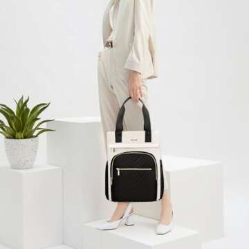 LOVEVOOK Laptop Backpack for Women, 15.6 Inch Work Business Laptop Bag, Wide Top Open Teacher Nurse Bag with USB Port, Waterproof Computer Backpack Purse for travel,Black-White