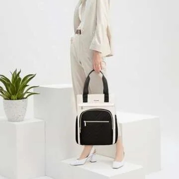 LOVEVOOK Laptop Backpack for Women, 15.6 Inch Work Business Laptop Bag, Wide Top Open Teacher Nurse Bag with USB Port, Waterproof Computer Backpack Purse for travel,Black-White