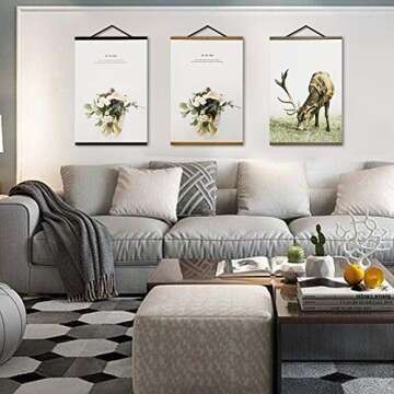 Miaowater Magnetic Poster Frame Hanger,11x14 11x17 11x22 Light Wood Wooden Frames Hangers for Photo Picture Art Canvas Print Artwork Wall Hanging Teak Wood 11''