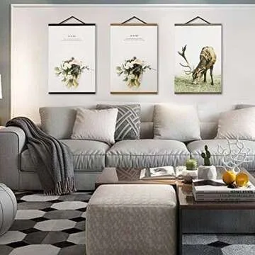 Miaowater Magnetic Poster Frame Hanger,11x14 11x17 11x22 Light Wood Wooden Frames Hangers for Photo Picture Art Canvas Print Artwork Wall Hanging Teak Wood 11''