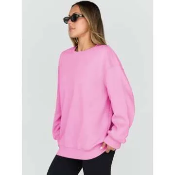 Trendy Queen Sweatshirts for Women Hoodies Oversized Crewneck Tops Sweaters Comfy Fall Winter Outfits Clothes 2025 Fashion Pink L