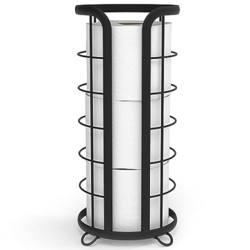 BROOKSTONE, Trending Black Toilet Paper Holder, Freestanding Bathroom Tissue Organizer, Minimalistic...