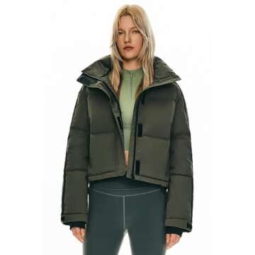 Orolay Women's Cropped Puffer Jacket Winter Stand Collar Quilted Down Coat Warm Fashion Zip Up Outerwear with Pockets Green Small