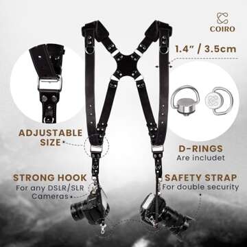 C Coiro Camera Harness for 2 Cameras – Dual Shoulder Leather Camera Strap – Double Camera Harnes...