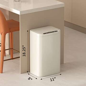 ELPHECO Stainless Steel Office Trash Can 6.6 Gallon Motion Sensor Garbage Bin Rectangular Automatic Touch Free Waste Bin for Hotel and Living Room(Cream Beige), 3AA