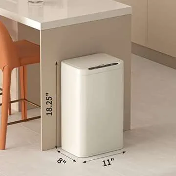 ELPHECO Stainless Steel Office Trash Can 6.6 Gallon Motion Sensor Garbage Bin Rectangular Automatic Touch Free Waste Bin for Hotel and Living Room(Cream Beige), 3AA