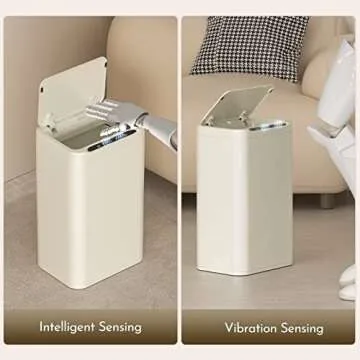 ELPHECO Stainless Steel Office Trash Can 6.6 Gallon Motion Sensor Garbage Bin Rectangular Automatic Touch Free Waste Bin for Hotel and Living Room(Cream Beige), 3AA