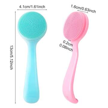 HINZIC 2 Pack Silicone Manual Facial Cleansing Brush, Skin Friendly Waterproof Face Cleaning Scrubber Exfoliator Cleanser for Blackheads Whiteheads Makeup Residues Removal- Blue & Pink