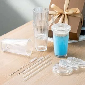 Combler Glass Cups with Lids and Straws for Iced Coffee