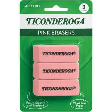 Ticonderoga Wedge Erasers - 3 Pack Pink Erasers
