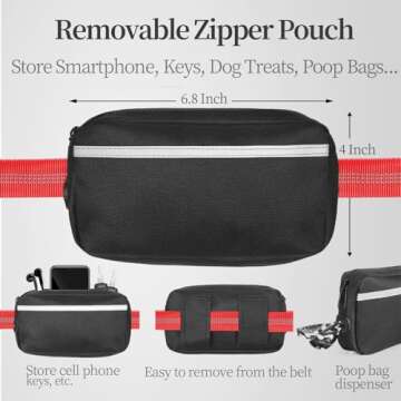 iYoShop Hands-Free Dog Leash with Zipper Pouch, Dual Padded Handles and Durable Bungee for Walking, ...