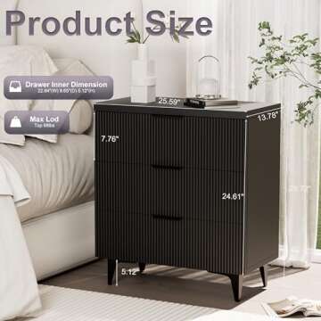 Royal Windsor Fluted Nightstand - Elegant Multifunctional Side Table with 3 Drawers